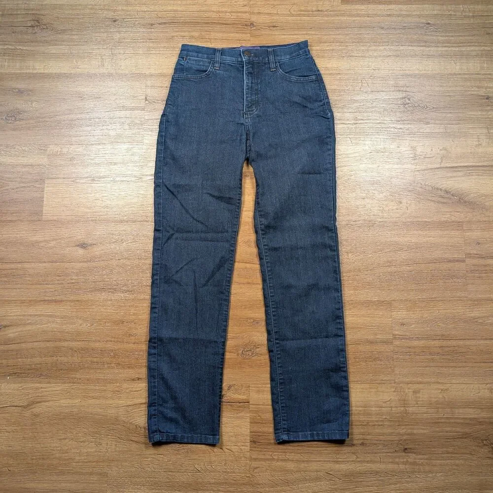 NYDJ Marilyn Straight Jeans Women's 2P Petite Dark Wash Stretch Lift Tuck